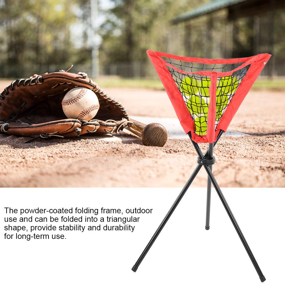 Triangular Net Bag Portable Baseball Softball Batting Practice Tripod Ball Rack Red