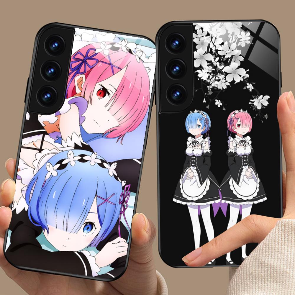 ReZero Rem Ram Glass Mobile Phone Case for Samsung Galaxy S26 S25 S24 S23 S22 S21 S20 Note20 Plus FE Ultra Colorful Cover