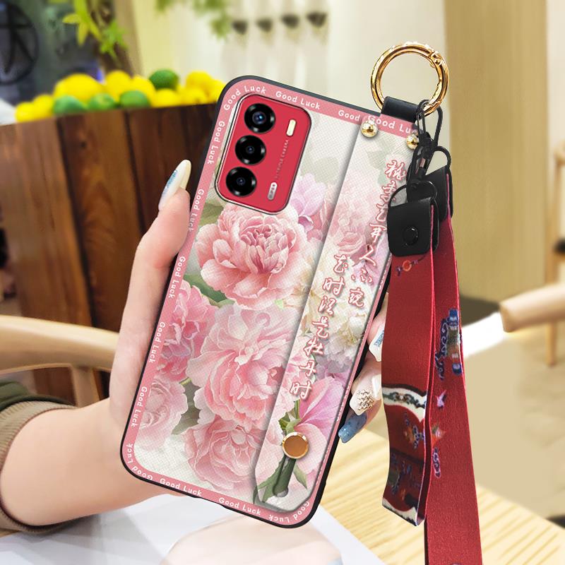 Elderly lady Durable Phone Case For ZTE Blade V40 Vita/A72 Wrist Strap Wristband For Mom Silicone Fashion Dirt-resistant