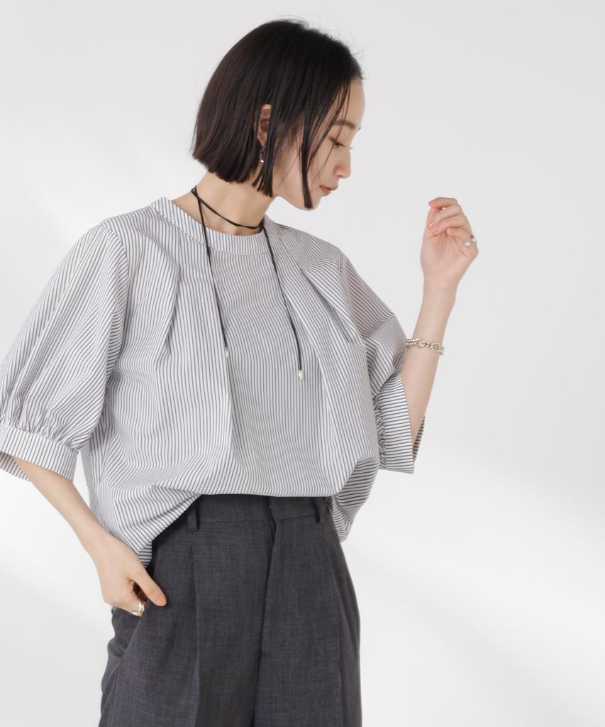 Nano Universe Volume Sleeve Tuck Size F Pattern Women's Blouse, (360cm), 1, 673-5121326