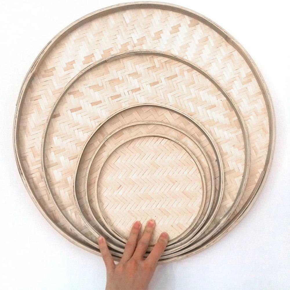 1Pcs 4 Size Bamboo Sieve DIY Decorative Dessert Plate Durable Kitchen Storage Tray