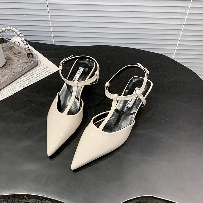 High-heeled Single Shoes Spring and Summer New Shoes Patent Leather Pointed Hollow Bright Leather T-word with Wedge Heel Sandals Women
