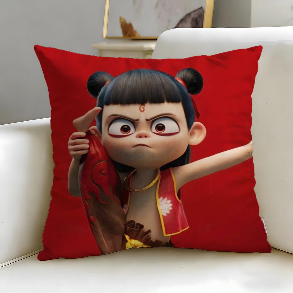 classic animated character Nezha Cushion Cover Soft & Easy-Wash Pillow Case – Versatile for Couch, Bed, Travel and Office