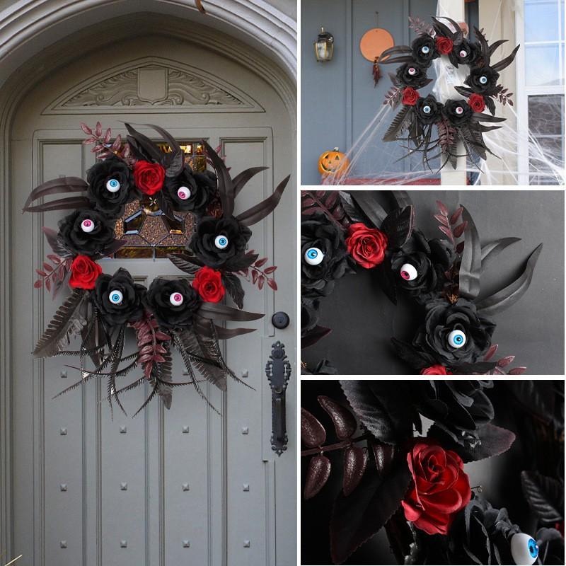 Halloween Decorative Wreath With Fake Roses Eyeballs Dried Branches Door Hanging Horror Party Prop