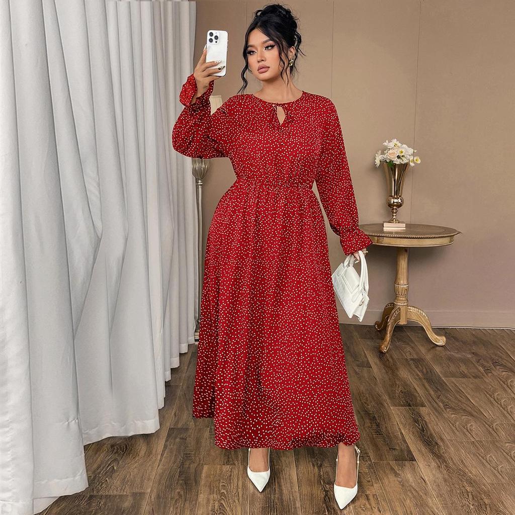 European Style Plus Size Women's Polka Dot Long Sleeve Dress 2025