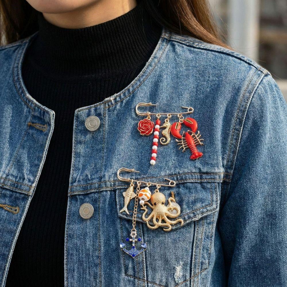 Broche Animal Marin Alliage de Zinc Pinces à Vêtements Métalliques Caractère Éléments Océaniques Pin Cadeau