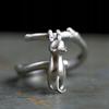 Silver Women's Adjustable Ring Universal Gift Falling Cat