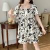 Summer Ice Silk Short Sleeved Set, Oversized Casual Pajamas, Women's Summer Home Clothing, Comfortable and Loose