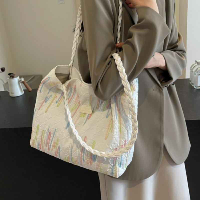 Student class canvas bag women's new summer shoulder armpit bag striped large-capacity commuter tote bag