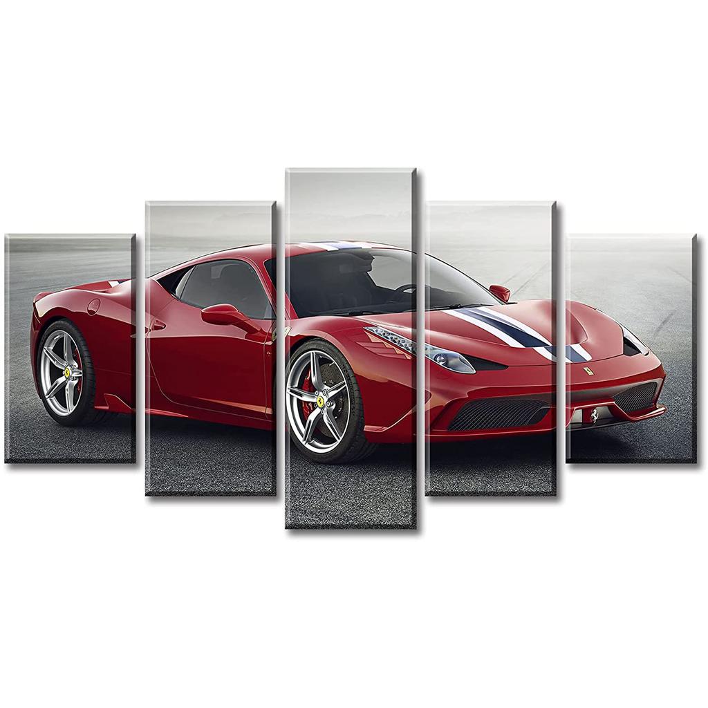 Unframed 5 Pcs Black and White Red Sports Car Paintings Canvas Pictures Wall Art Posters for Living Room Office Home Decor No Framed