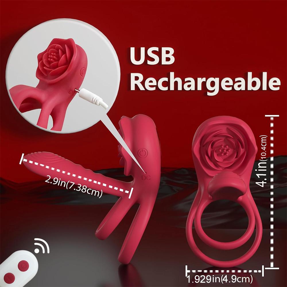 4 in 1 Penis Ring Vibrator Powerful Penis Sleeve G-spot Clitoral Stimulator Delay Ejaculation Rose Sex Toy for Men for Couple