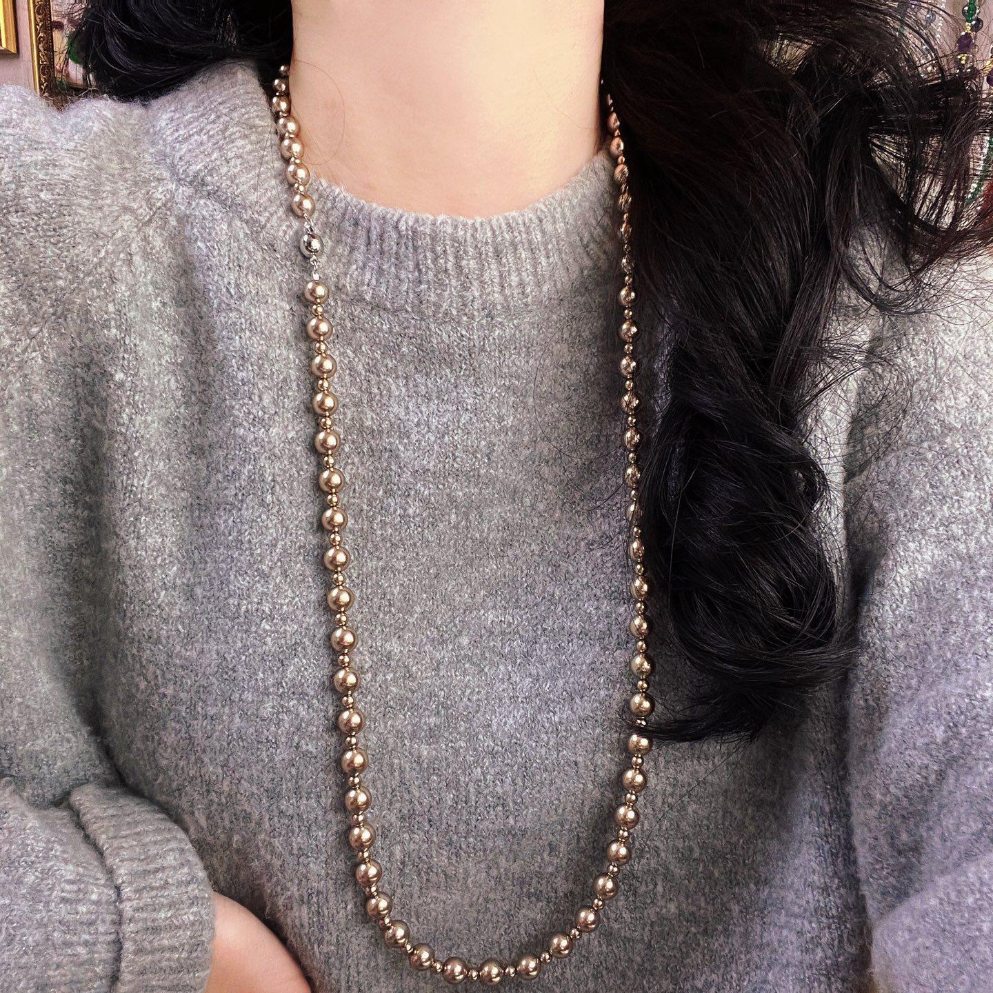

High Quality Mocha Brown Shijia Pearl Maillard Wind Necklace Collarbone Chain Neck Chain Sweater Chain Women