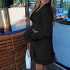 Women's Deep V Long Sleeve Top Tight Wrap Hip Dress Temperament Set
