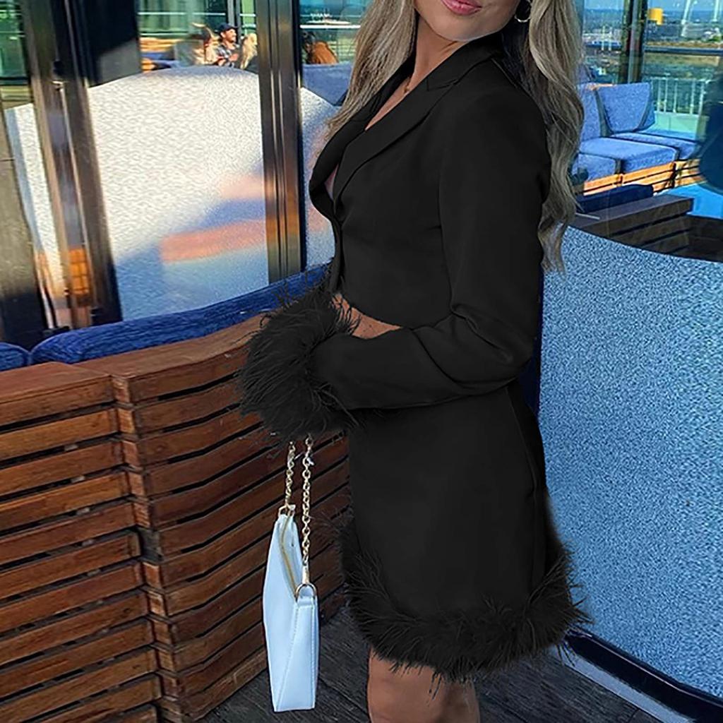 Women's Deep V Long Sleeve Top Tight Wrap Hip Dress Temperament Set