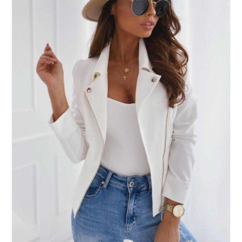 Autumn Women's Asymmetrical Zipper Jacket Autumn Women's Motorcycle Suede Slim Fit Solid Color Cycling Short Jacket