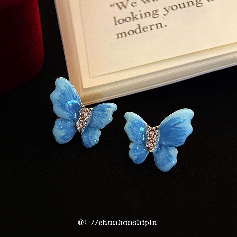 Super Fairy Drop Glaze Butterfly Ear Clips Without Ear Holes, Niche Design Sense, Fashion Stud Earrings, Sweet Temperament,mosquito Coil Disc Earrings