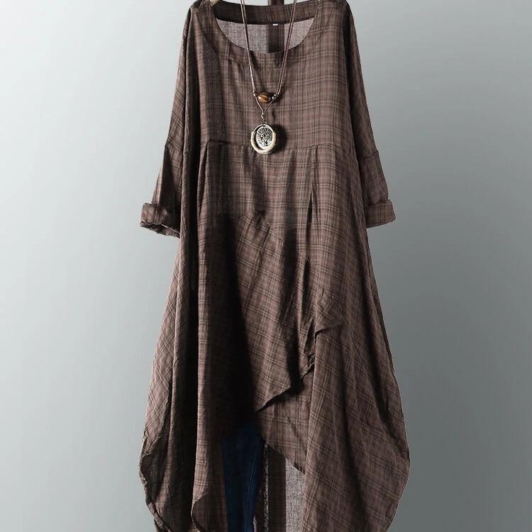 Vintage Women Long Sleeve Plaid Vestidos Sundress Casual Clothing Summer Dresses