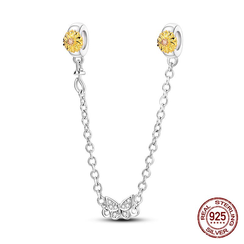 Original 100% 925 Silver Star Moon Safety Chain Fit 925 Original Bracelet & 3mm Bracelet DIY Jewelry Making Women Gift