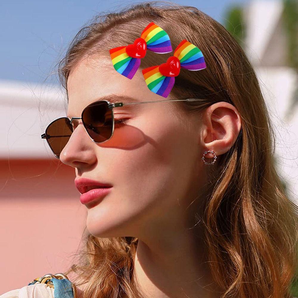 Elastic Rainbow Hair Clips Jumbo Large Ribbon Hair Band Hair Pins Rainbow Hair Bow Ties  Wedding