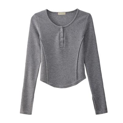 Three-dimensional Curved Long-sleeved T-shirt for Women's Autumn New High-waisted Short Top