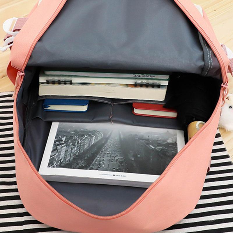 5pcs/set Kawaii School Bags for Teenage Girls Casual Canvas Large Capacity Student Bookbags Women Travel Backpack Shoulder Bags