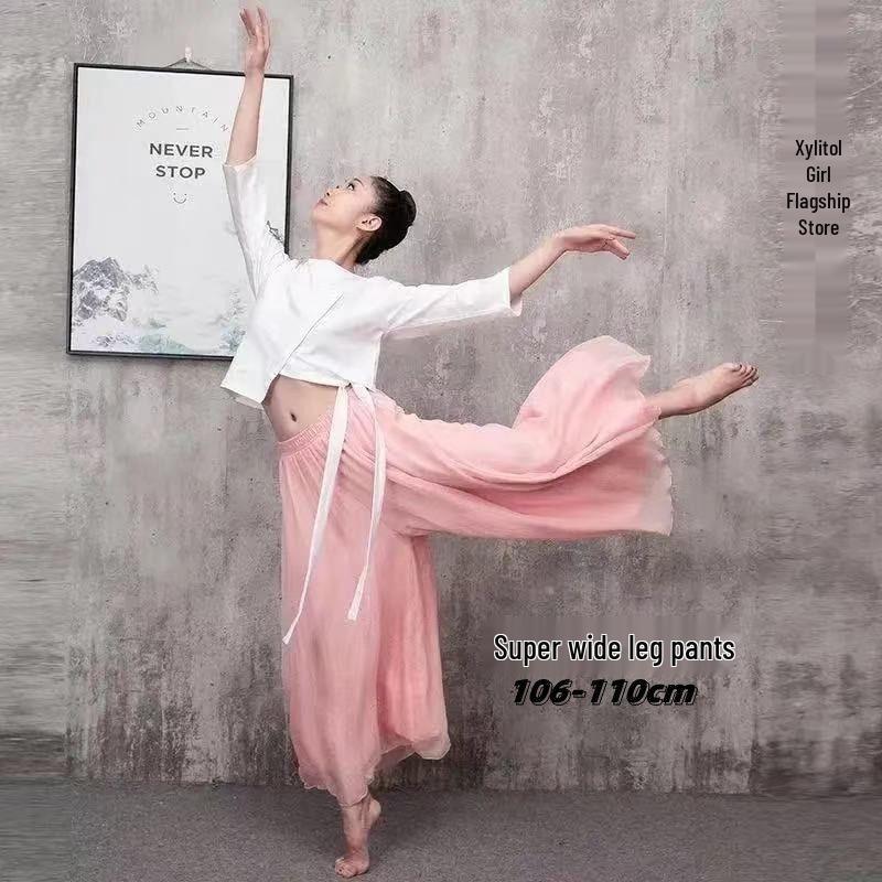 Women's Wide-Leg Chiffon Pants: Flowy, Elastic Waist, Long Cropped Skirt-Pants