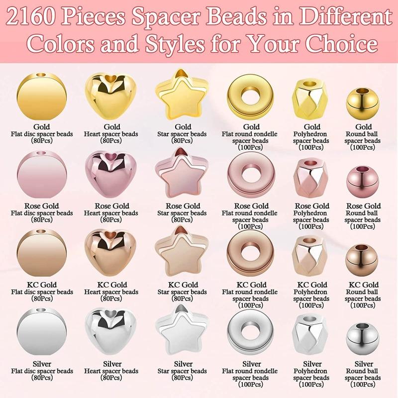 2160Pcs Mixed Spacer Beads Combination Charms Making 6 Styles Loose Beads for Diy Necklace Earrings Bracelet Making