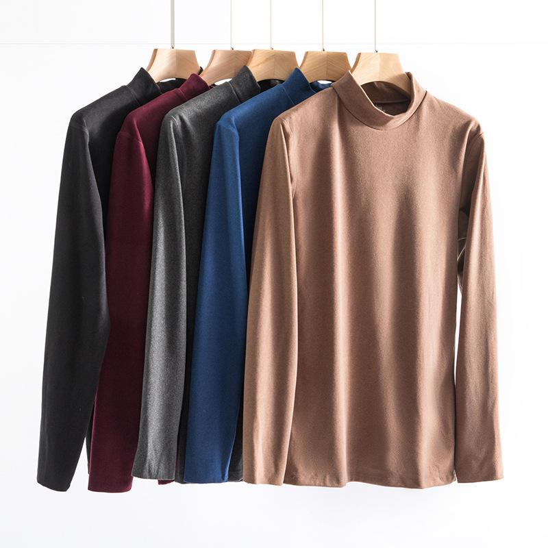 Men's Velvet Base Layer Semi-High Neck Fleece Long Sleeve Warm Top