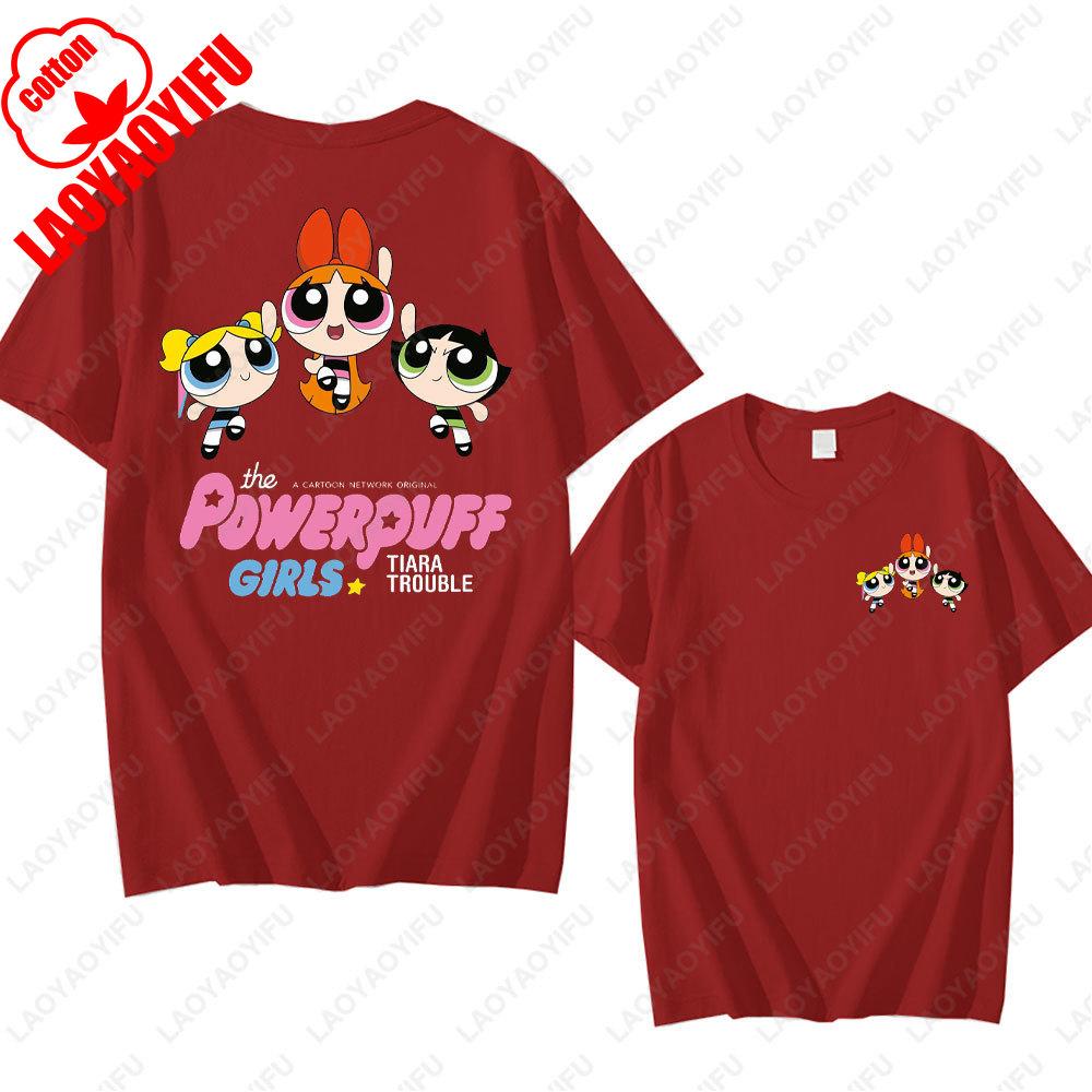 The Powerpuff Girls Anime Tshirt Trendy Kawaii Woman Clothing O Neck Summer Cotton Short Sleeve Tee Retro Trend Cool Street Tops
