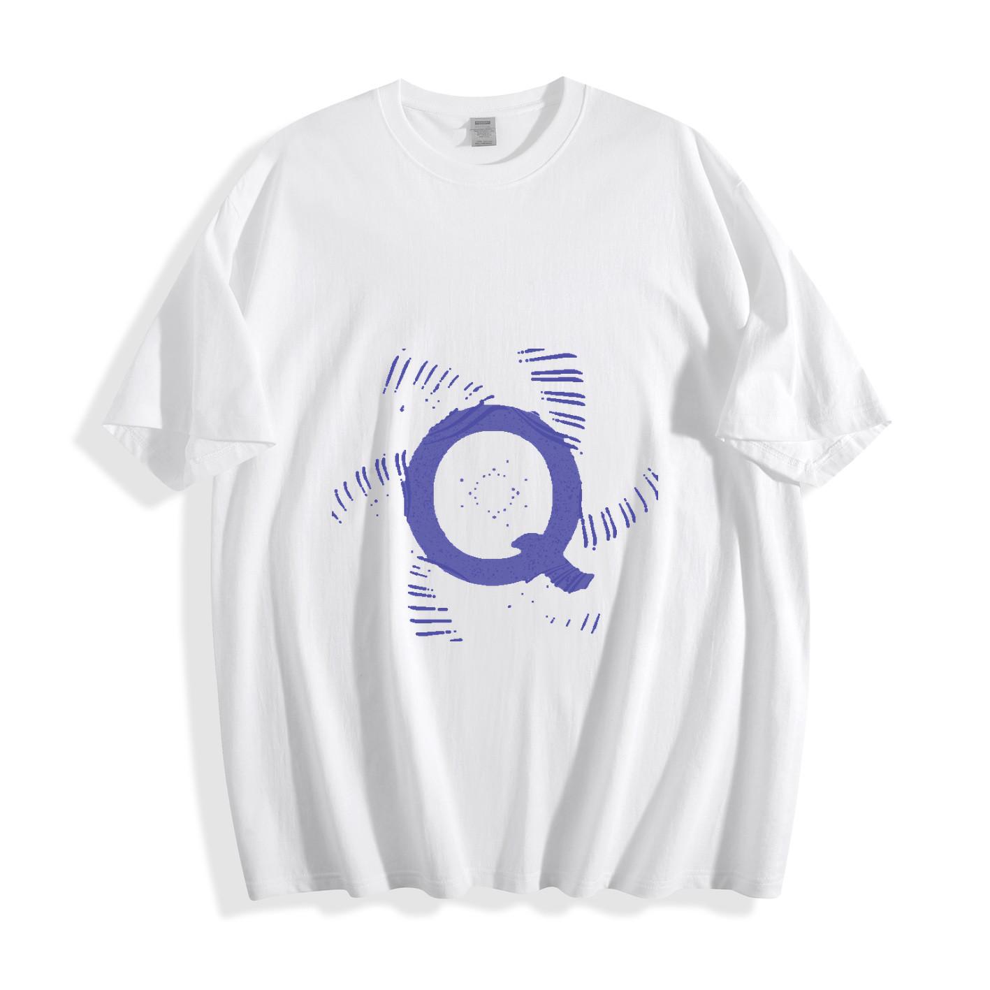 Artistic Blue Letter Q Graphic T-Shirt Mens Womens Tees Top S