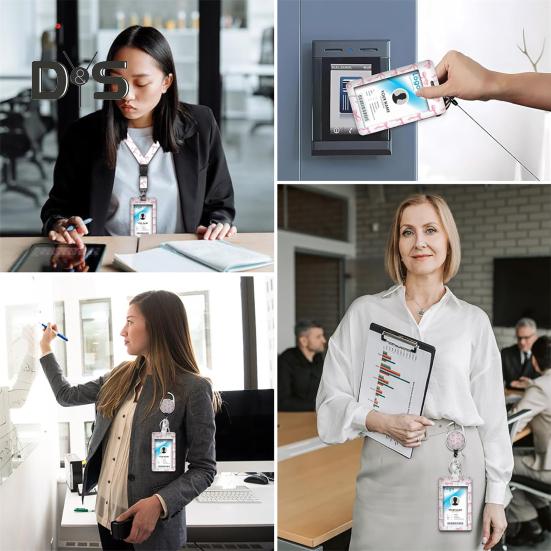 Identyfikator z smyczą, smycz dla nauczyciela z pionowym zwijaczem do identyfikatora i breloczkiem na klucze dla pielęgniarki, urzędnika, nauczyciela, personelu ochrony