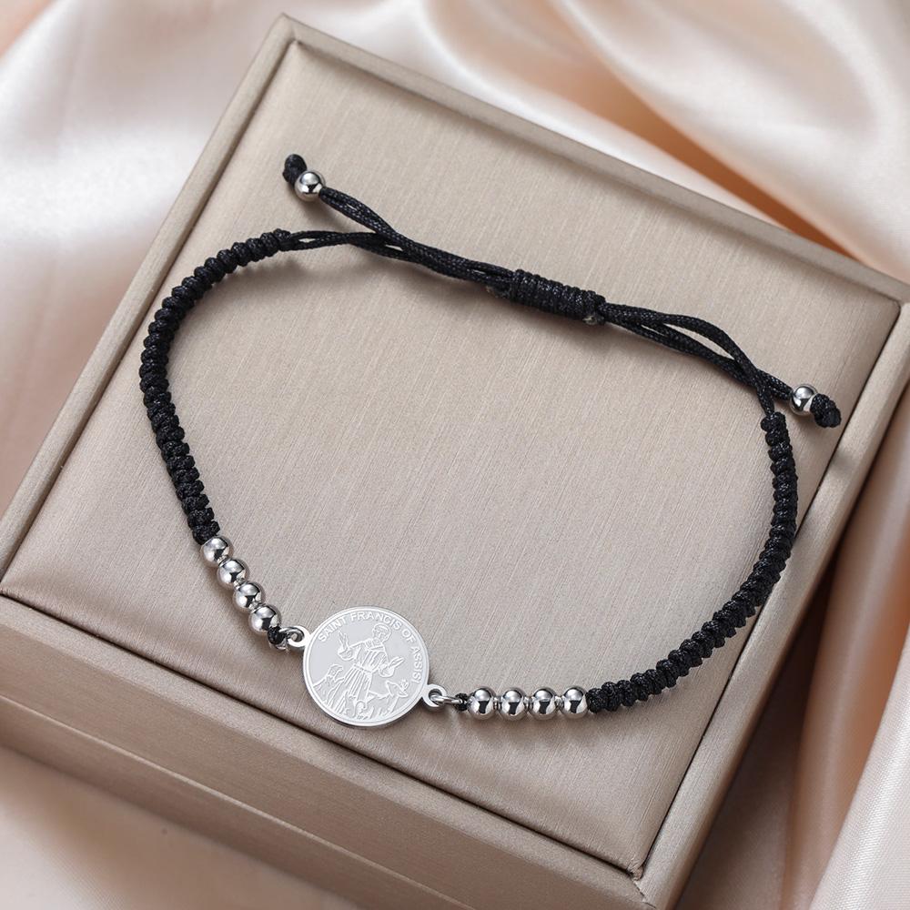 Dawapara Saint Francis of Assisi Coin Bracelet Catholic Patron Animal Advocate Gifts Stainless Steel Charms Religious Jewelry