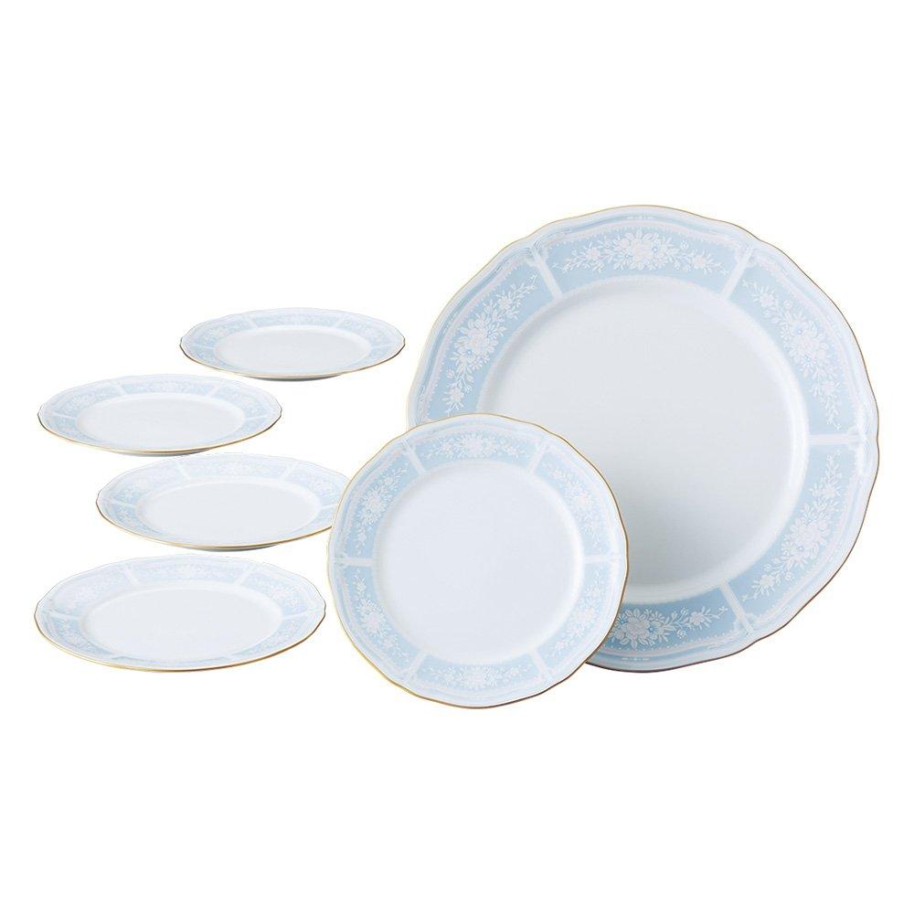 

Noritake Plate Set, 27cm x 16.5cm, Lacewood Gold, 1 x 27cm, 5 x 16.5cm, Blue Fine Porcelain, Y6714A/1507