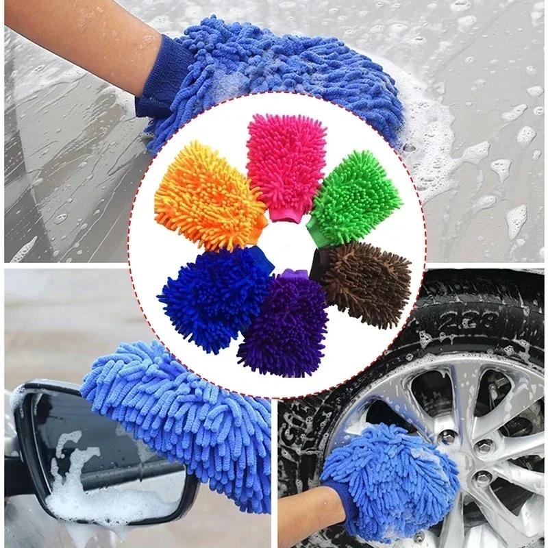 Car Wash Gloves Chenille Coral Fleece Gloves Washing Wiper Car Cleaning Towel Auto Dust Washer Mitt Car Cleaning Accessories