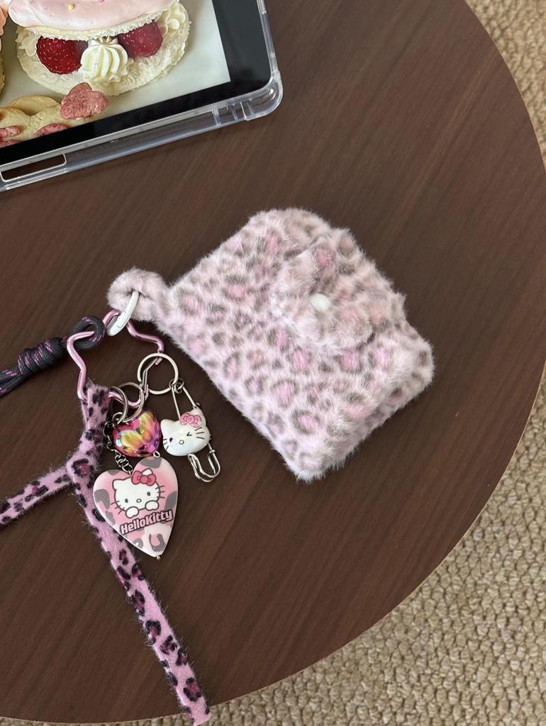 Pink Leopard Print Plush Bag: Cute Portable Earphone Case & Coin Purse for Autumn/Winter