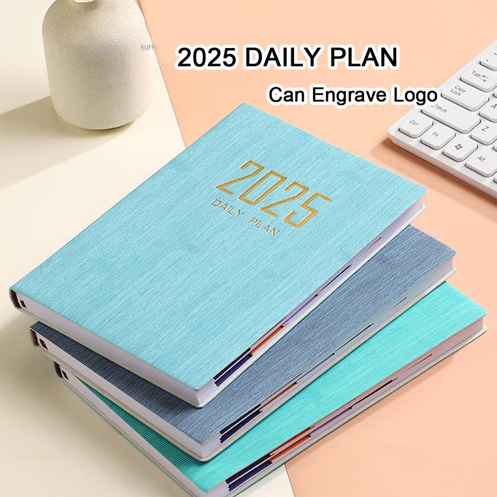 (Logo Engraving Possible) 2025 Soft Leather Business Schedule, Student 365-day Daily Planner, Record Book, Memo, English Inner Pages