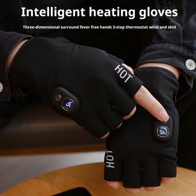 1 Pair Heated Gloves with 3 Temperature Settings Fastener Tape Design Rechargeable Heated Fingerless