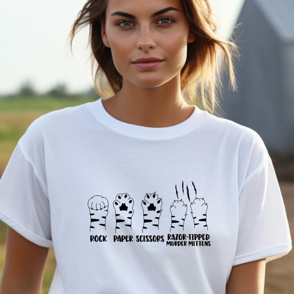 

26 Rock Paper Murder Mittens Cat Shirt, Funny Cat Tshirt, Fun Cat Tee Women, Ca Unisex T-Shirt L