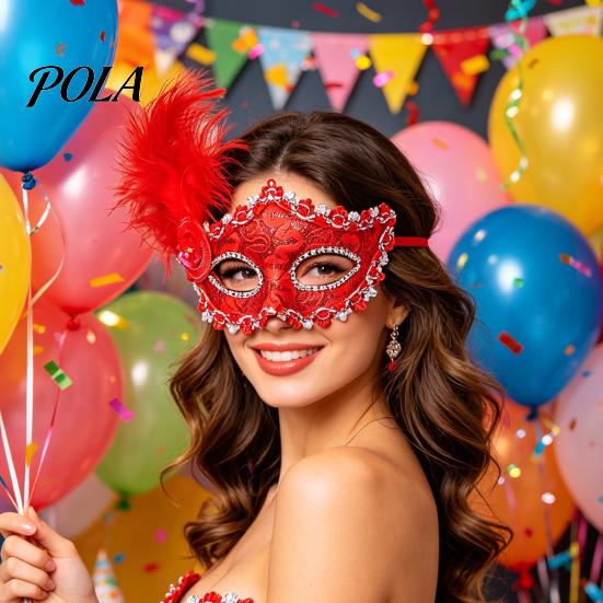 Venetian Masquerade Mask Halloween Princess Half Face Mask, Party High End Ball with Lace Feather Rhinestones, Adjustable Ribbon Women Accessory