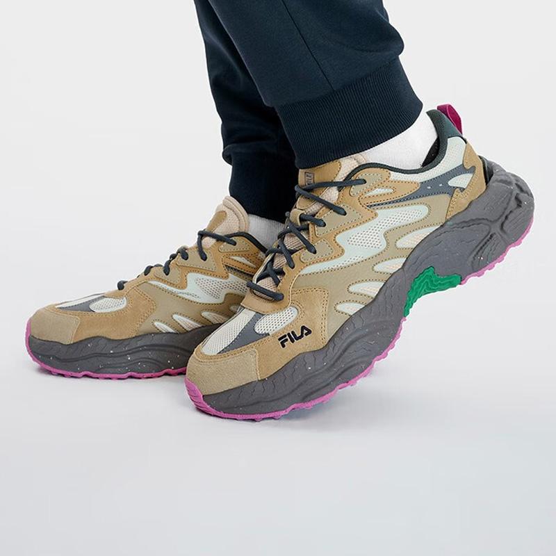 Fila Fern Series Fern Grass Shoes Fabric Cow Split Leather Synthetic Leather Low Top Dad Shoes Men Sneaker Oyster-Gray F12M331101FOI