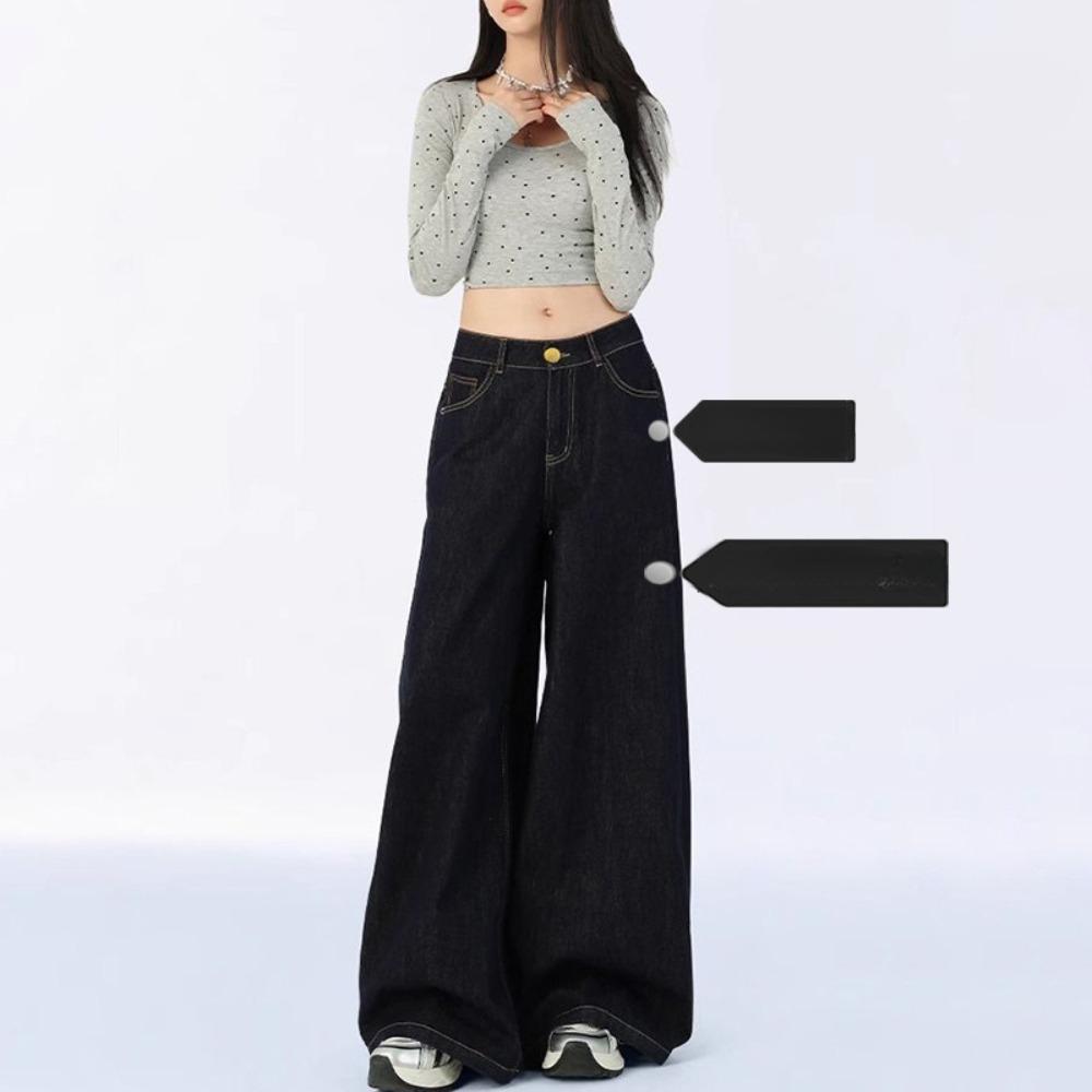 High Street Mopping Jeans Women's Spring and Autumn New American High Waist Loose Drape Design Wide Leg Jeans