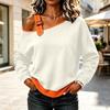 Women's Casual One-Shoulder Top Vintage Color Block Versatile Blouse for Everyday Wear