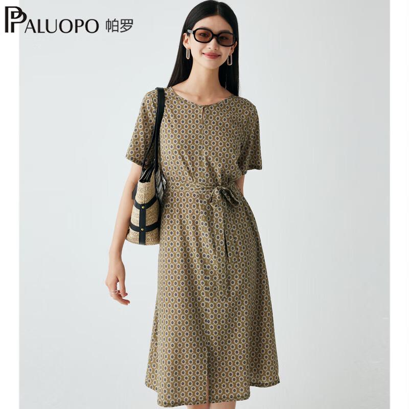 

PALUOPO Women s Silk Polka Dot French Midi Dress M