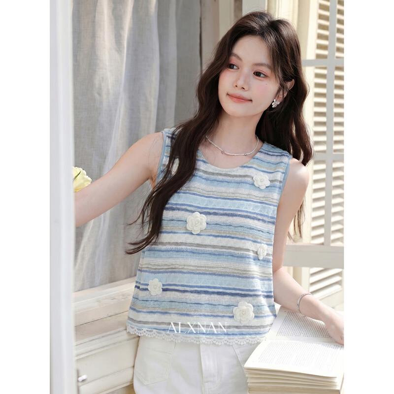 Women s Dopamine Blue Striped Sleeveless Vest Top L