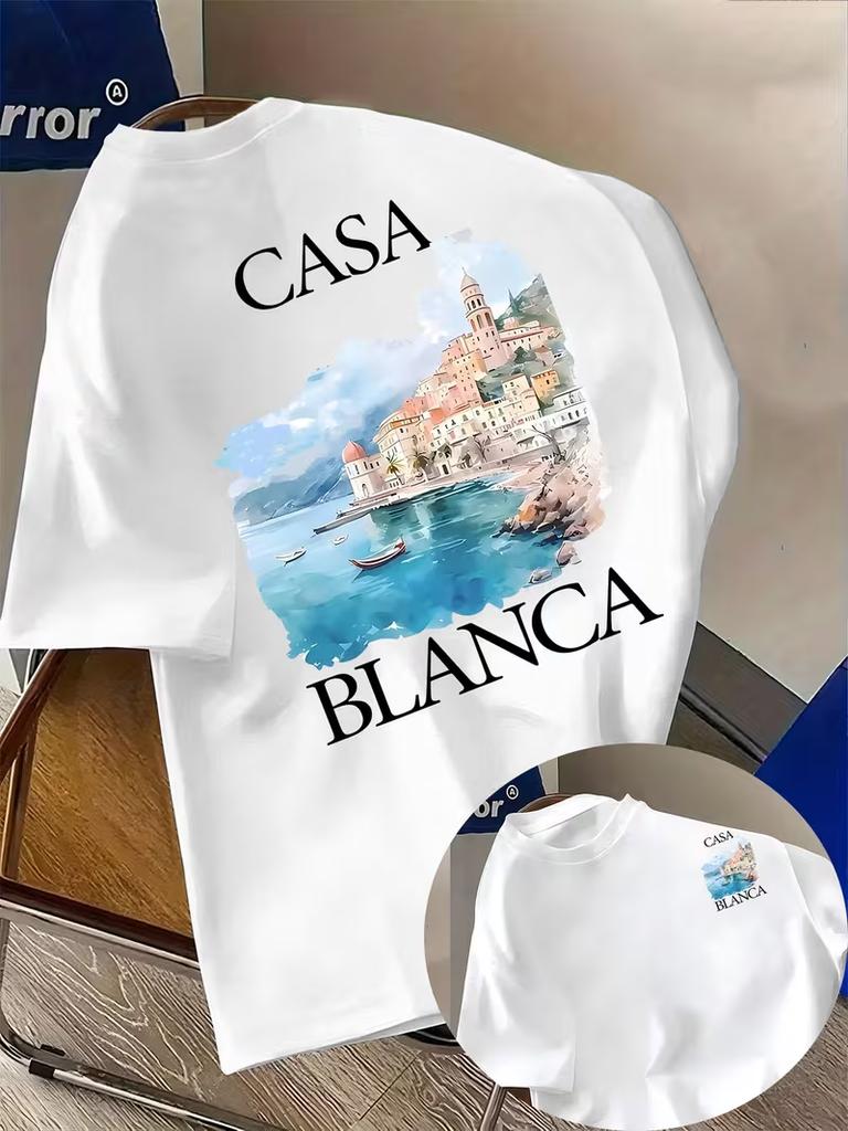 Cs Coastal Scenery Graphic Top Summer Beach Vacation Retro Casual Tee Round Neck Short Sleeve Streetwear 100 Cotton Unisex Tshirt