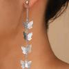 Stainless Steel Gold Color Butterfly Tassel Pendant Earrings For Women Vintage Metal Long Chain Drop Earrings Zircon Gifts