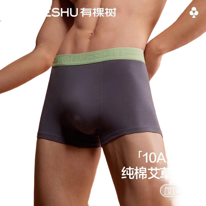 YOUKESHU Men's Cotton Breathable Antibacterial Seamless Boxer Briefs 10A Autumn Winter