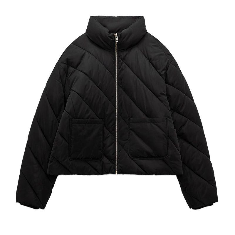 Autumn and Winter New Women Clothes Loose Cotton-Padded Jacket Stand Collar Down Coat Twill Thread Cotton-padded Jacket Jacket 2949222