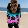 Damen Oberteile V-Ausschnitt 3/4 Ärmel Blusen Lässige Mittellange Hemden Mode Halloween Print Tunika Oberteile Mit Taschen