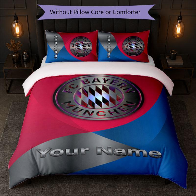 Set Biancheria da Letto Personalizzato Bayern Monaco con Nome Testo 1 Copripiumino+2 Federe Logo Calcio Regalo Personalizzato per Occasioni Speciali Decorazione Camera da Letto
